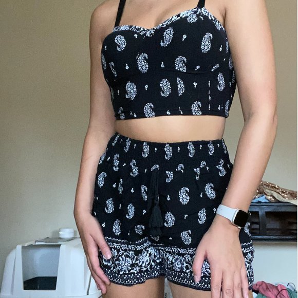 Xhilaration Tops - Black and White Crop Top and Short Set